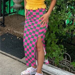 Checkerboard Pink and Green Skirt